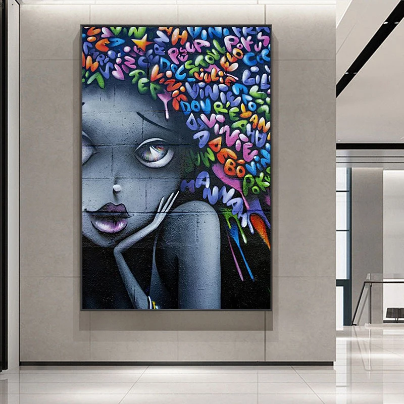 

Modern Wall Street Graffiti Art Prints Lovely Girls Abstract Canvas Paintings on The Wall Art Canvas Wall Pictures Home Decor