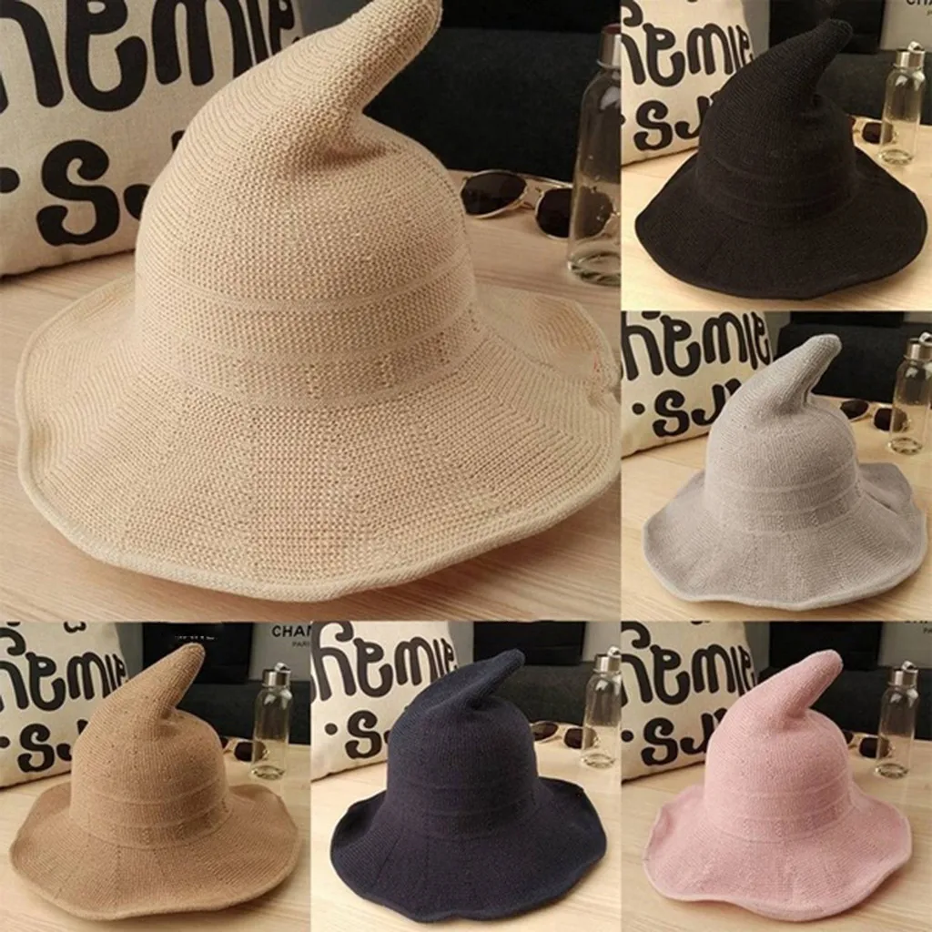 Шляпа ведьмы разноцветная шапка из овечьей шерсти вязаная рыбака женская модная