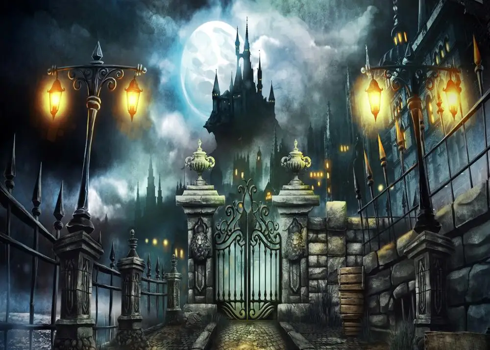 

Magic Castle Photography Backdrop Halloween Night Moon Background Sorcerer Party Decors for Child Kid Portrait Photo Booth Prop