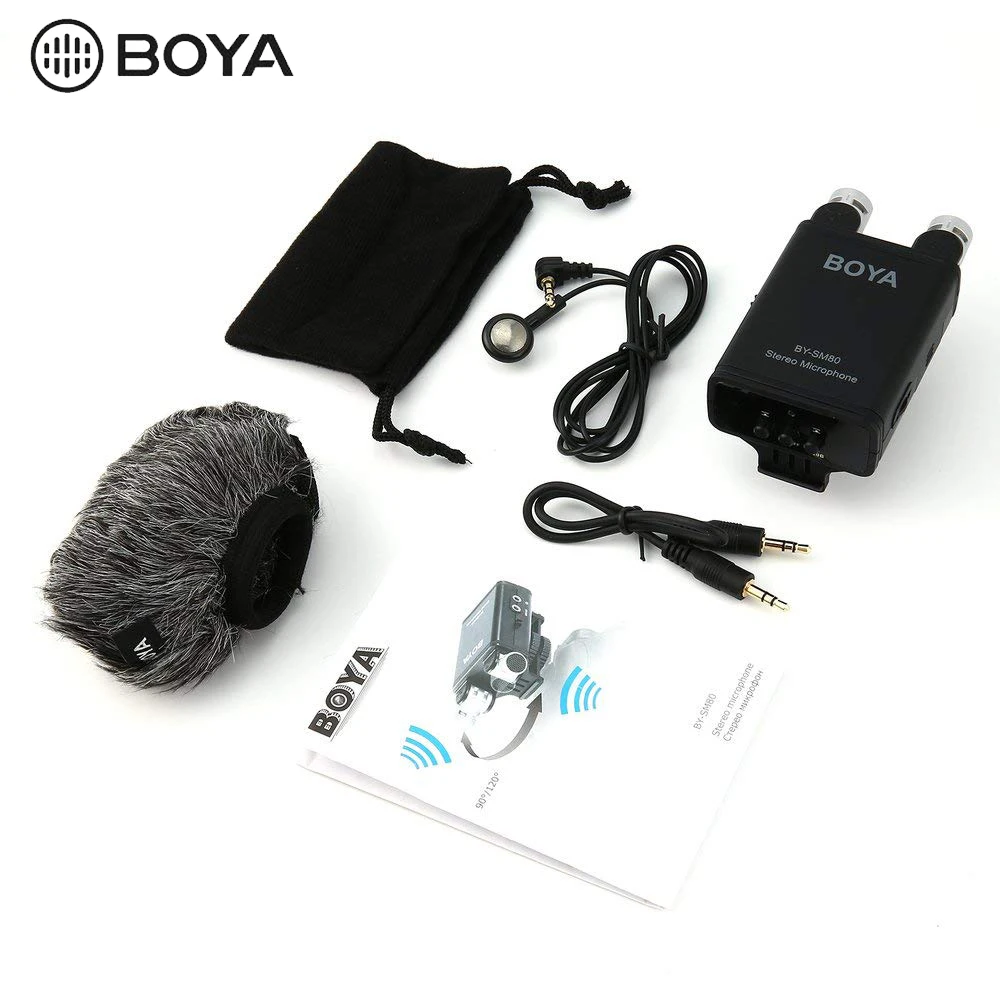 BOYA BY-SM80 двунаправленный стерео видео микрофон с лобовым стеклом для Canon Nikon Pentax DSLR