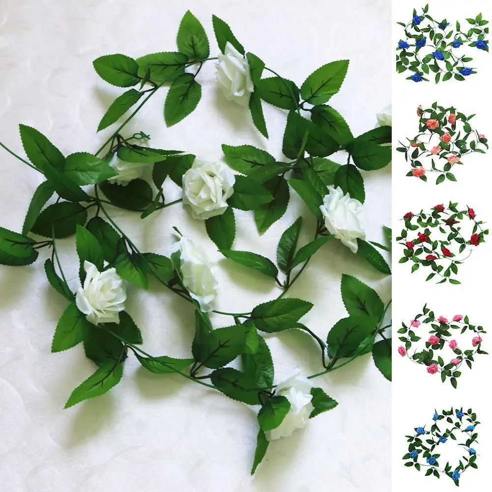 

1pc Artificial Rose Silk Flower Vine Garland For Wedding Decoration Dried Vines Home Garden Flower Fake Plant Wall Decals 2 C0m5