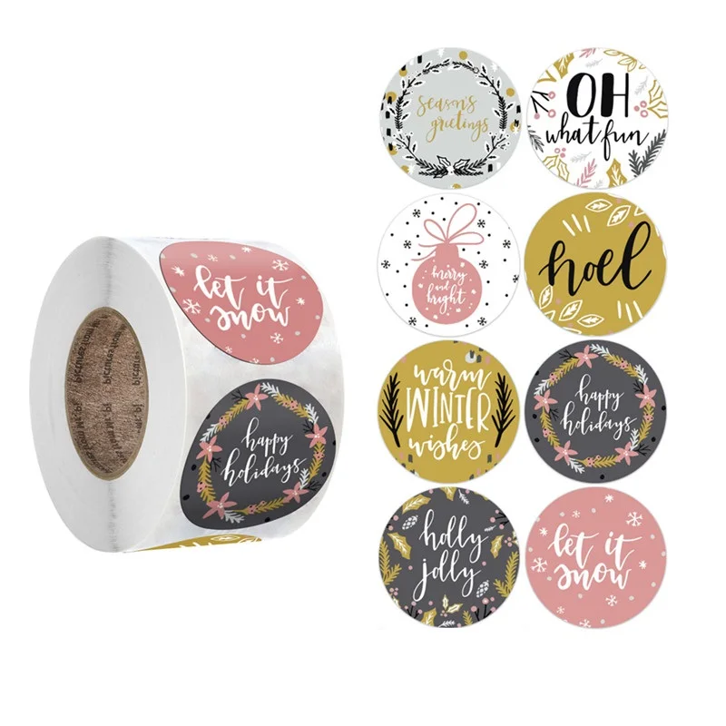 

500pcs Round Merry Christmas Stickers for Envelope Seal Labels Gift Packaging Decor Xmas Navidad Party Scrapbooking Sticker Noel