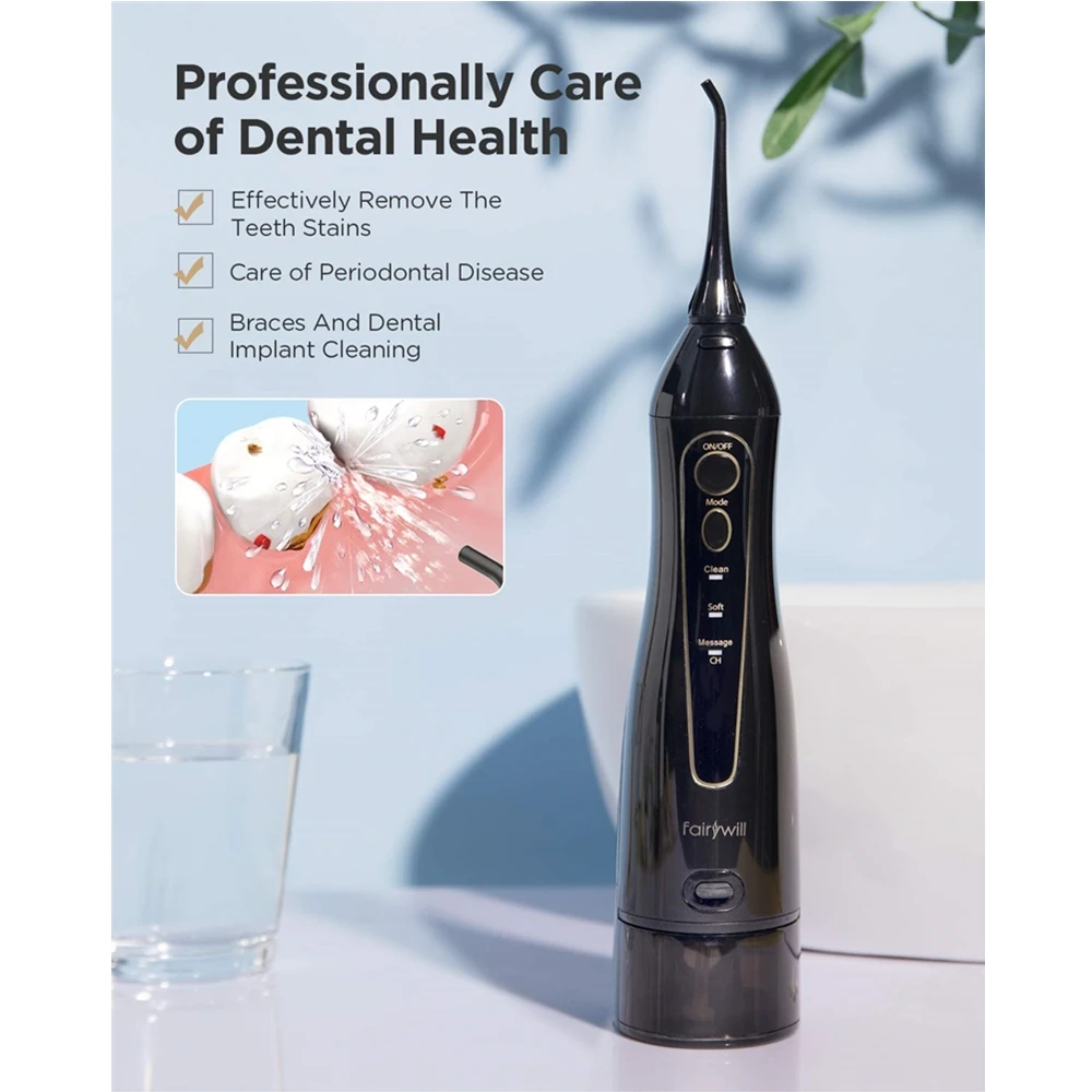 irrigador oral fairywill agua flosser dental dentes cleaner limpeza oral portatil 04