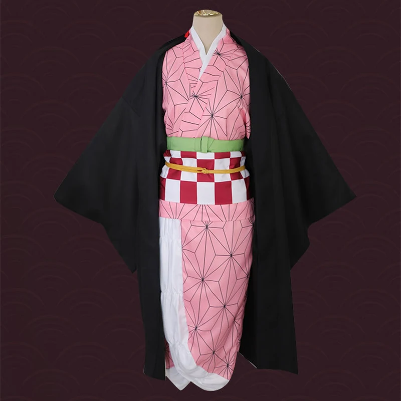 Костюм для косплея киметсу незуко камадо длинный парик розового цвета из аниме