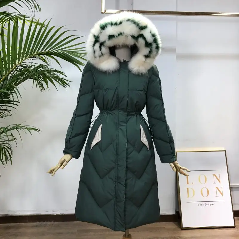 

2019 Promotion New Solid Full Thick Anti-season Jacket Cotton Women's Long Section Slim Fox Fur Collar Duck Warm Coat Woman