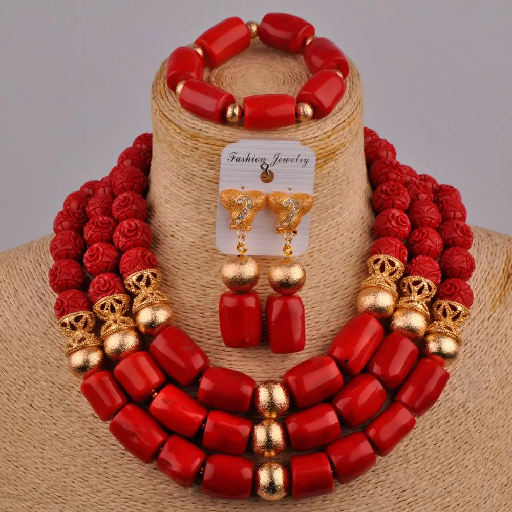 Белый/оранжевый/красный Дубай Африканский Свадебный коралловый ювелирный набор