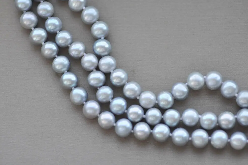 

3Row 19" 9mm Round Gray Freshwater Pearl Necklace
