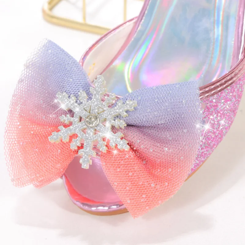 Girls Sandal Fashion Summer Glitter Mary Jane Shoes Kids Snowflake Bowknot Dance Shoes Colorful Fancy Children Princess Shoes enlarge
