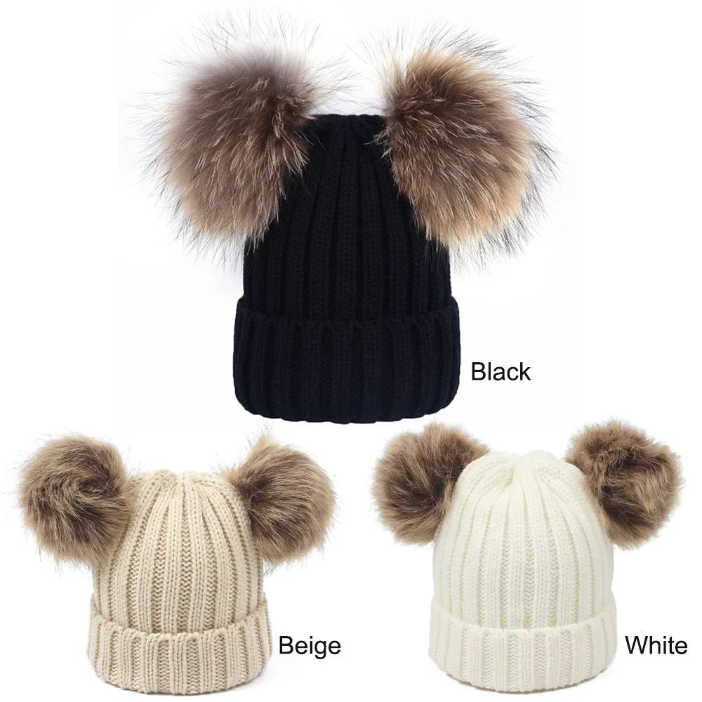 

2020 Fashion Winter Knitted Hats Dual Pompom Knit Cap Warm Beanies For Women Elastic Soft Acrylic Fiber Knitted Hat.