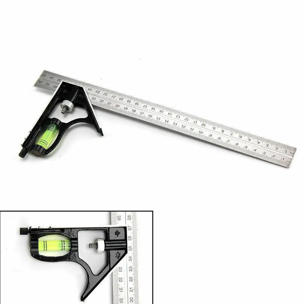 

12" DIY Precise Stainless Steel Measuring Tools Aluminium Combination Mobile Square Workshop Hardware Angle Spirit Level 300mm