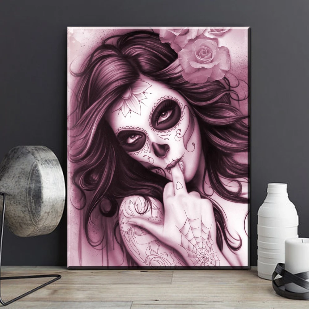 Абстрактный череп Девушка Canavs портретная работа отделка для дома гостиной горячие продажи настенные