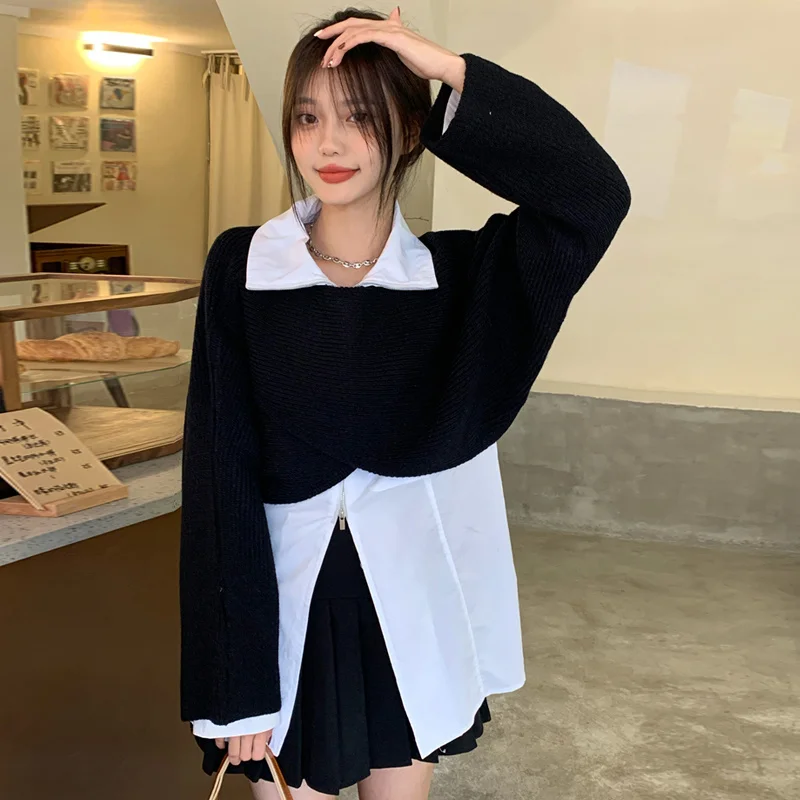Женский короткий свитер с перекрестной застежкой новый дизайн 2021 пуловер жилет |