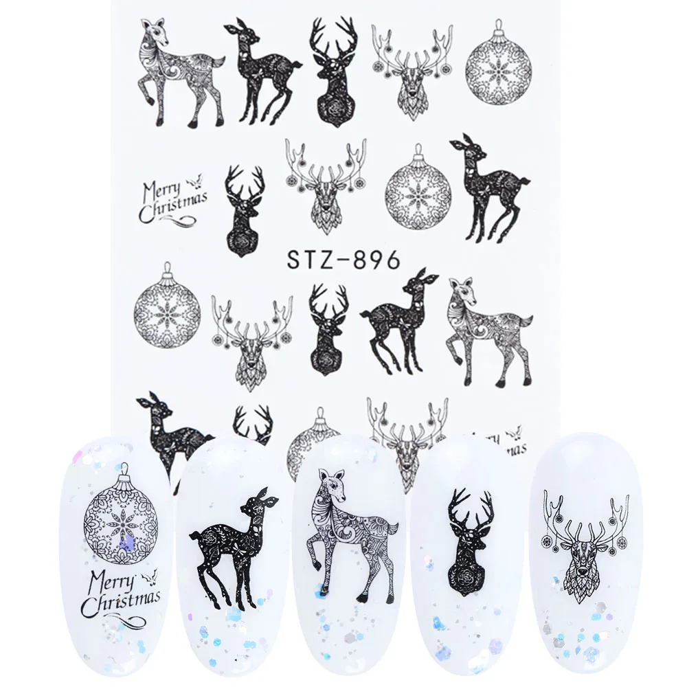 12pcs Xmas Nail Sticker Wraps Decal Snowflake Animal Christmas Tree Flower Decals Winter Water Transfer Slider JISTZ892-905