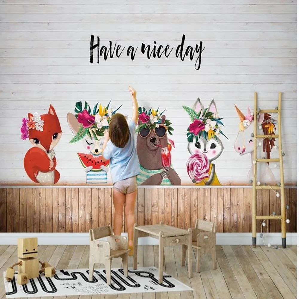 Милфи пользовательский 3D ручной рисования животных Единорог детская комната фон