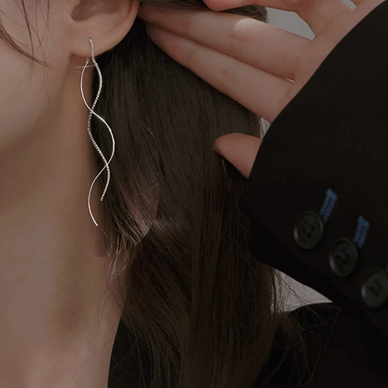 

Sweet Golden Long Wavy Tassel Earrings For Women Girls Trend Jewelry
