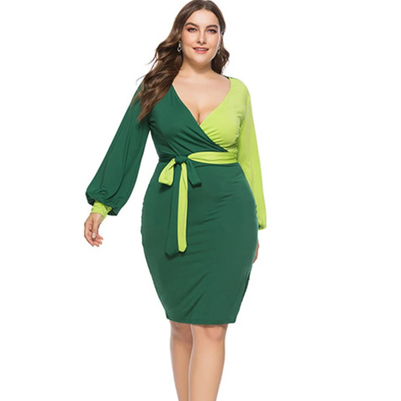 

Sexy V-neck Women Dresses With Belt Women Oversized Female Lantern Sleeve Short Dress Spring Vintage Dresses XZ693