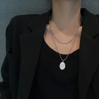 korea dongdaemun titanium steel letter round necklace female fashion creative trend necklace net red hip hop sweater chain
