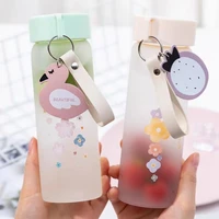 elegant flower glass cup creative trend portable ins cute fresh female student frosted glass water bottle sport with key buckle