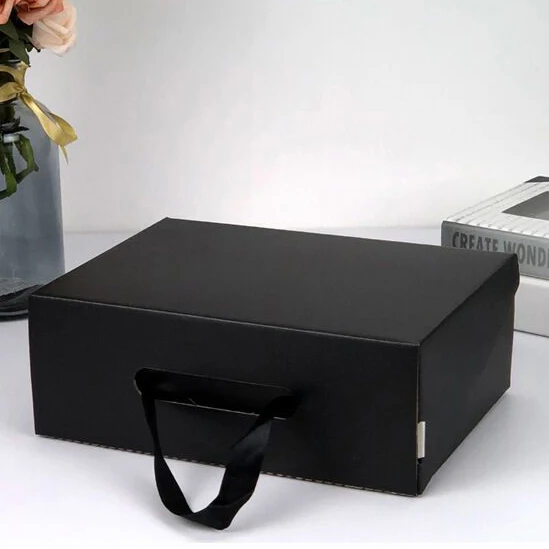 Портативная картонная веревка черная коробка для упаковки обуви подходит одежды