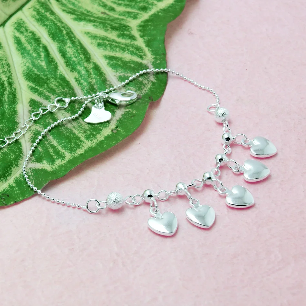 Женский классический браслет на щиколотке из 100% серебра 925 пробы с серебристым