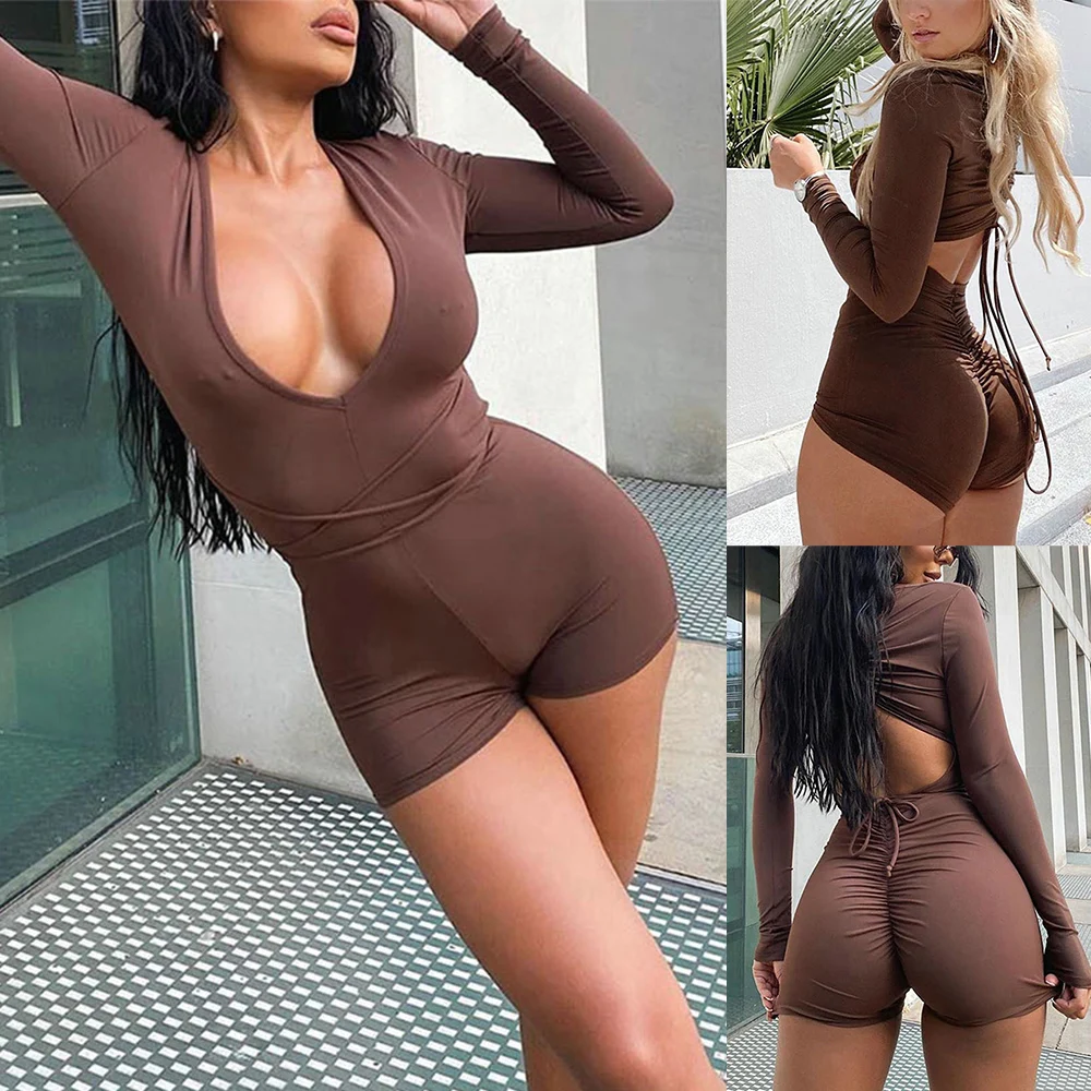 Женский сексуальный комбинезон с завязками на завязках однотонный открытой