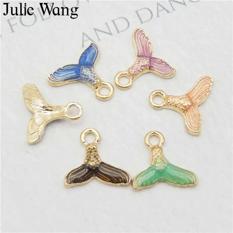 Julie Wang 10 шт. эмаль хвост русалки Кит амулеты разноцветный золотой тон браслет