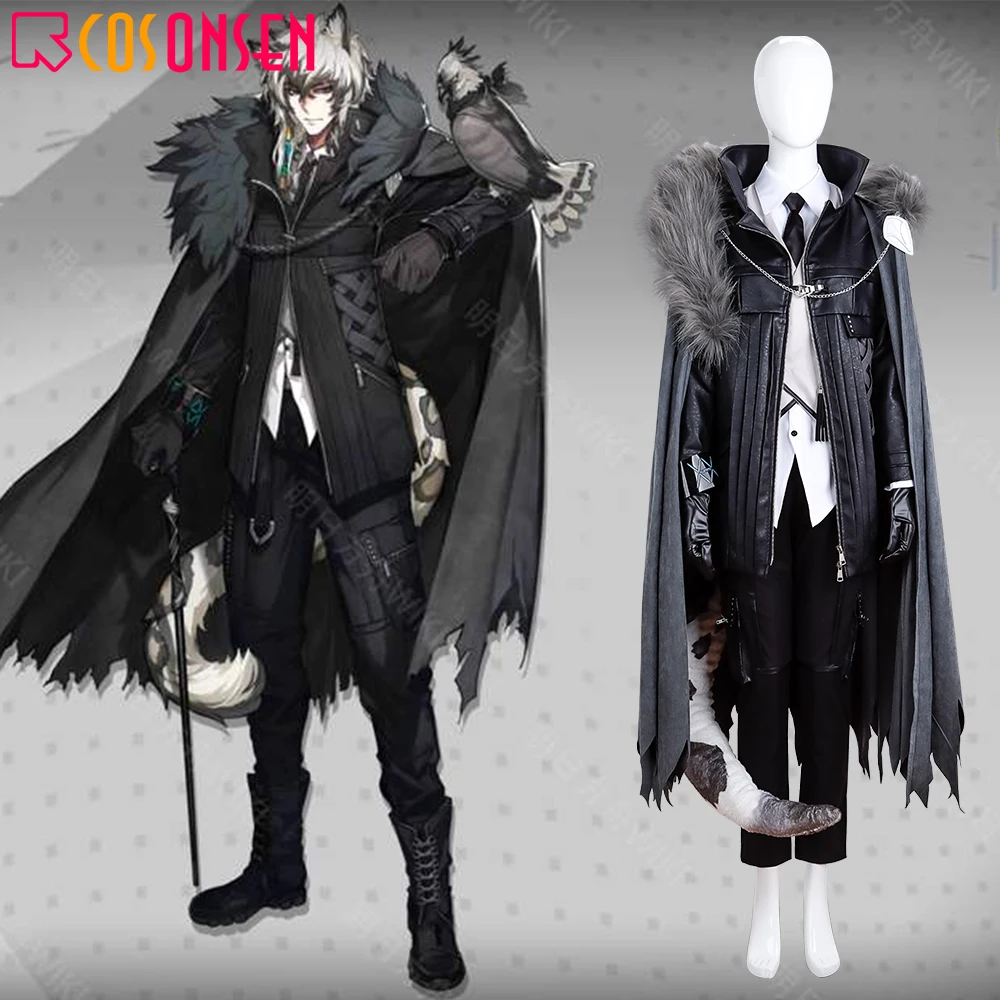 

Anime! SilverAsh Cosplay Costume Game Arknights Adult Handsome Gothic Leather Uniform with Cloak COSPLAYONSEN Custom made