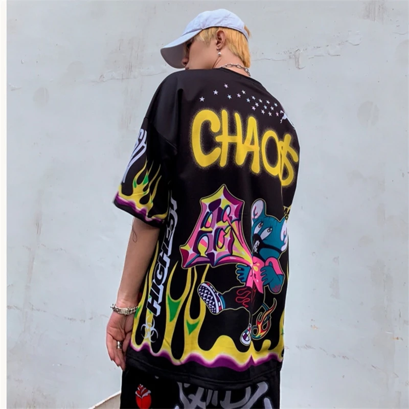 

ELKMU Hip Hop Streetwear Graffiti T Shirts Men 2021 Summer Harajuku Short Sleeve Tshirts Tops Tees Shirt Male HM014