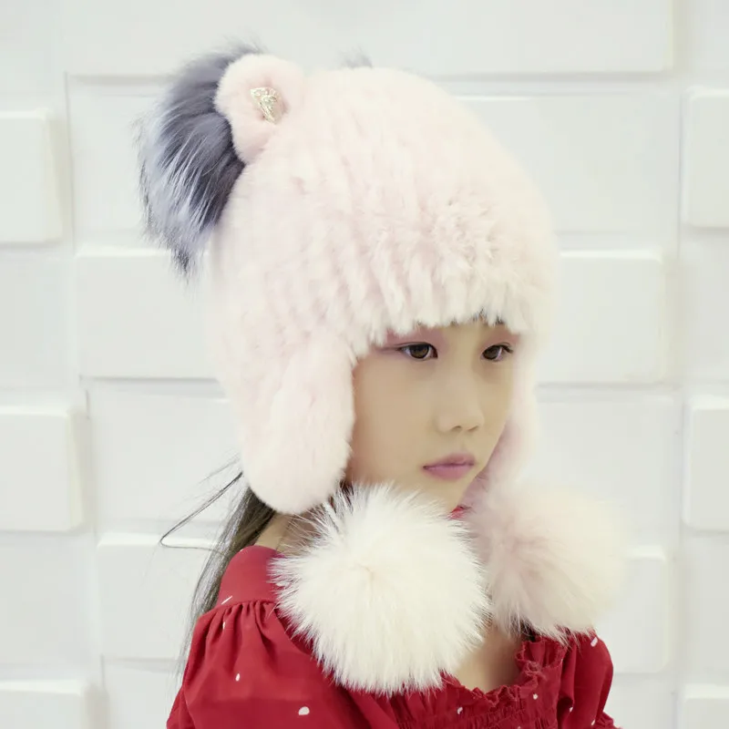 Girls Fur Hat winter warm ear hats with 