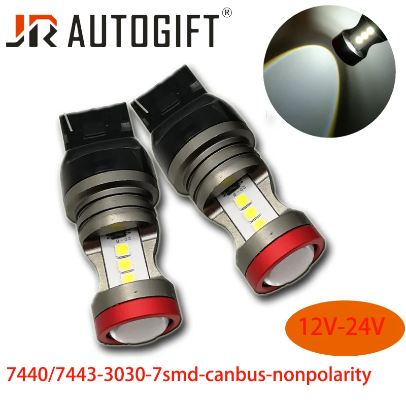 20PCS 7440 7443 3156 3157 PWY24W 7SMD 3030 LED Car Light Canbus NO OBC ERROR IC driver Auto Lamp Parking turn Bulb 12V-24V | Автомобили и