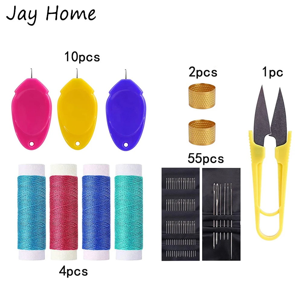 

72PCS Hand Sewing Tool Sets Needle Threader & Plastic Wire Loop Needle Threader & Scissors & Thimble for Sewing Quilting Craft