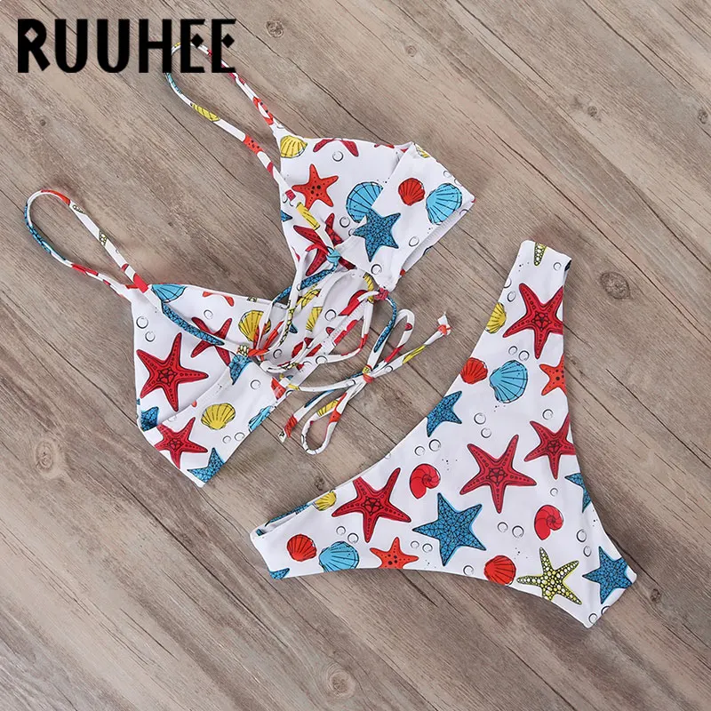 RUUHEE Tie Dye бикини, женский купальник, пуш-ап, купальник с принтом динозавра, купальник, бандаж, сексуальный летний купальник для женщин