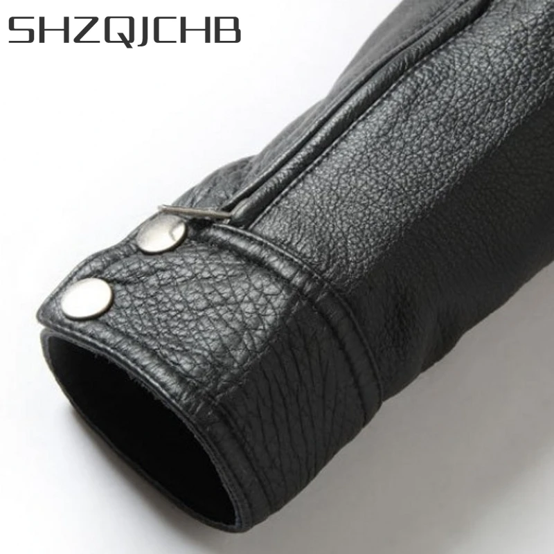 

JCHB 2021 Men Genuine Leather Cowskin Real Leather Motorcycle Jackets Autumn Black Big Pocket Lapel Male Slim Fit Biker Coats Hi