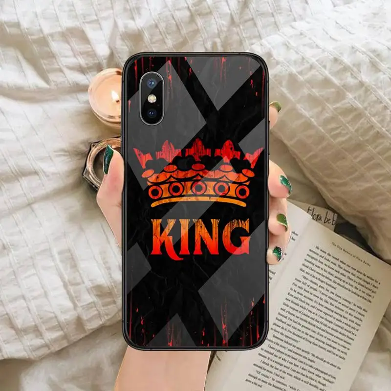 

Cartoon Crown Letter King Queen Phone Case Tempered glass For iphone 6 6S 7 8 plus X XS XR 11 12 mini PRO MAX