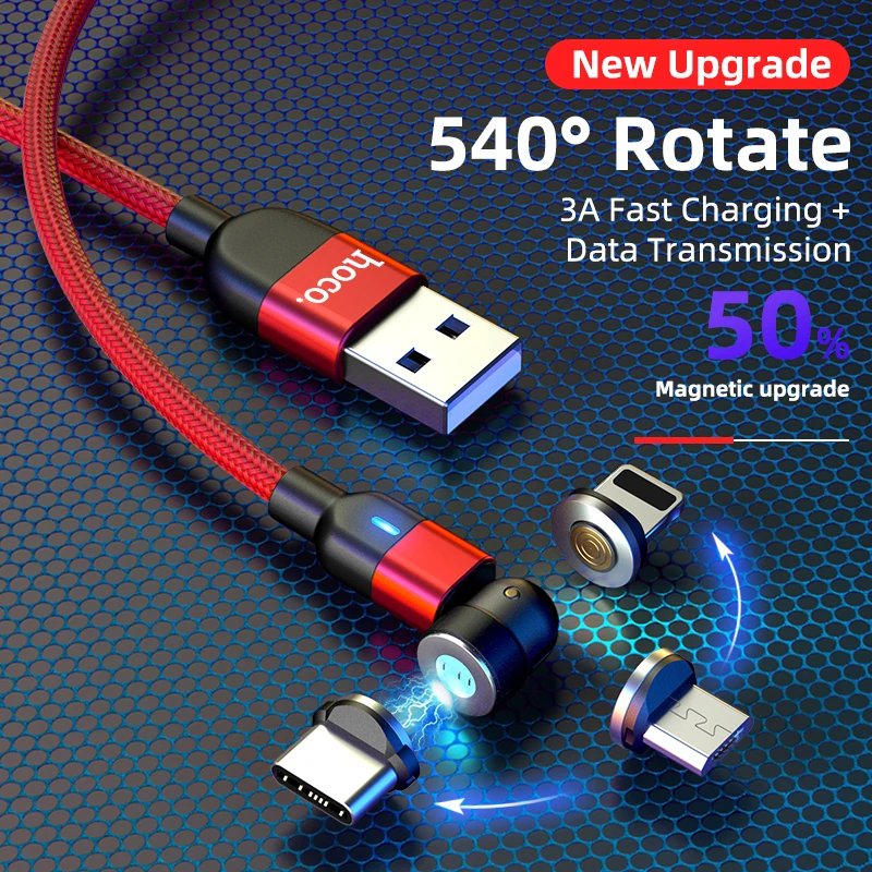 Фото Магнитный кабель Hoco Micro USB Type-C для Xiaomi Huawei с поворотом на 540 градусов быстрой Магнитный кабель Hoco Micro USB Type-C для Xiaomi Huawei с поворотом на 540 градусов быстрой