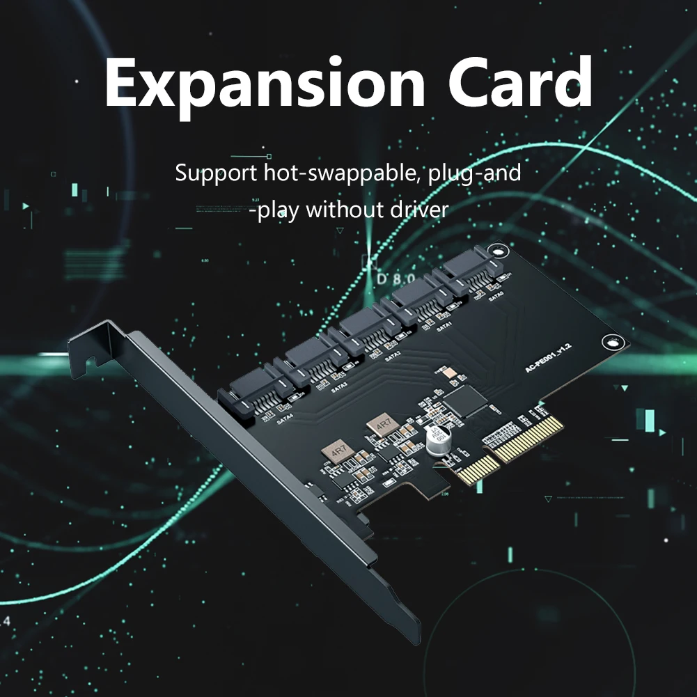 

SATA PCIE Adapter 5 Ports SATA 3.0 6Gps to PCIE X4 Expansion Card PCI-e SATA Controller for HDD Media for BTC Miner Mining