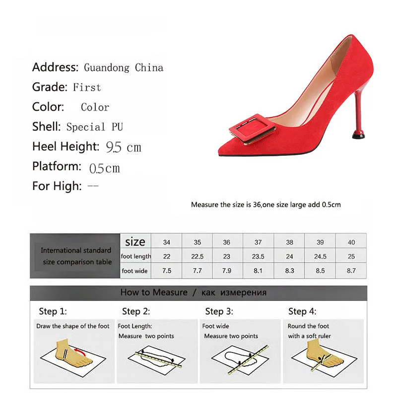 

Meriahzheng 2021 Fashion Pointed Toe Shallow Mouth Women's Suede Shoes Square Buckle Sexy Thin Heeled Women's Shoes LSJ-9333-017