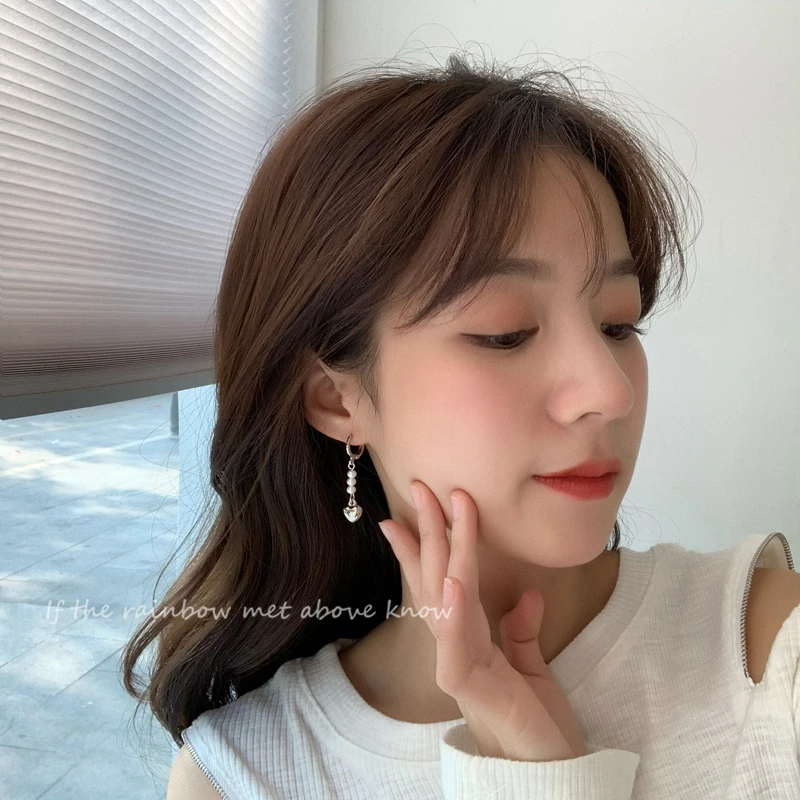 

Pearl Heart Pendant Earrings 2021 New Hip Hop Fashion Temperament Cute Drop Earrings Girl Quality Party Gift