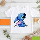 Летние новые белые футболки, детский топ в стиле Харадзюку, милые детские футболки с рисунком Лило и Стич, модные уличные футболки в стиле Дисней, Прямая поставка