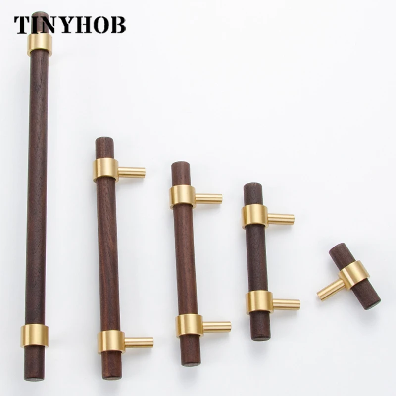 14 дюймов натуральное дерево + латунь T образные дверные ручки Мебель в