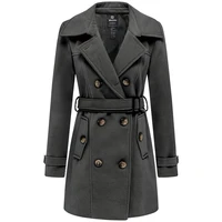 wantdo women winter trench jacket double breasted pea coat with belt pockets mid long plaid windbreaker female coat outerwear