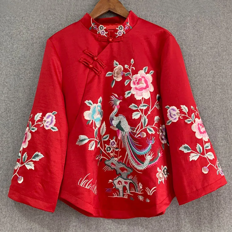 2022 традиционная китайская вышивка Цветочная женская одежда Топ рубашки |