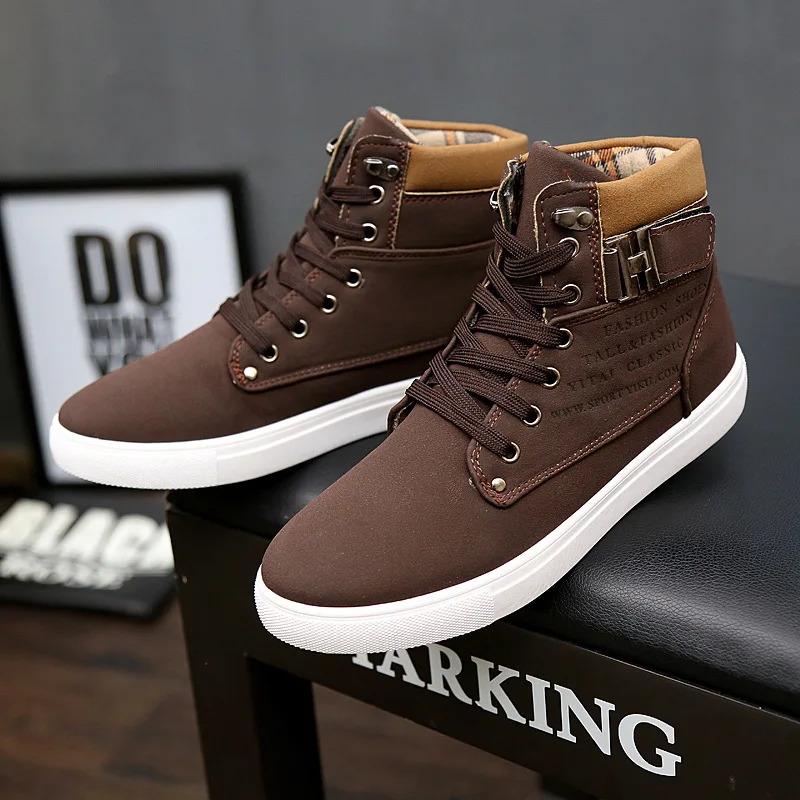 

2021 Men's Shoes Fashion Casual Youth Trend Street Wild Pure Color Suede Classic Round Toe High-top Lace-up Sports Boots 3KC324