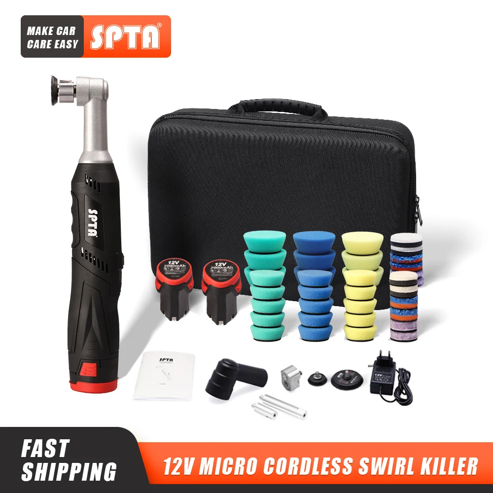 

SPTA 12V Micro Cordless Swirl Killer Car Polisher RO/DA Mini Car Polisher With Extension Shaft for polishing