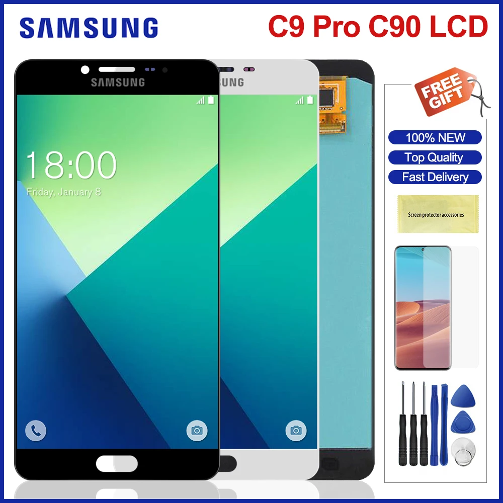 ЖК-дисплей Amoled 6 0 дюйма для Samsung Galaxy C9 Pro C9000 с сенсорным экраном и дигитайзером