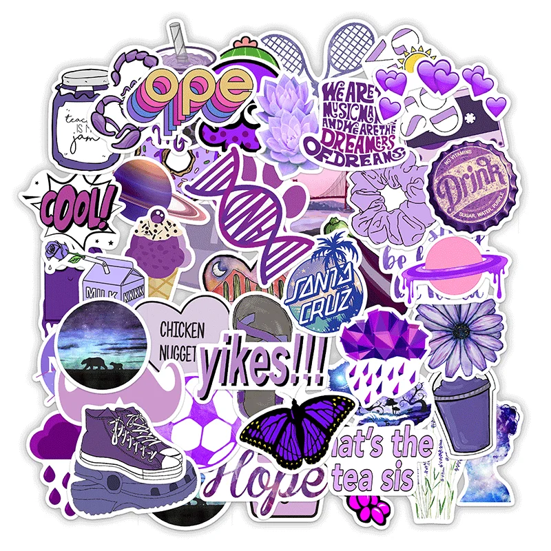 

50 PCS INS Type Stickers Cute Purple Small Fresh Waterproof Skateboard Suitcase Graffiti