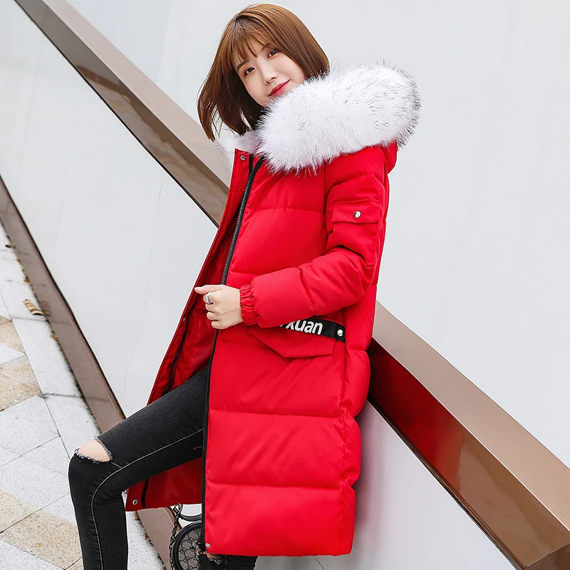 Big Size 6XL 7XL 8XL Women Jacket Winter Fur Hooded Parkas Female Plus Size Loose Women Thick Warm Cotton Women Long Coat Winter - Цвет: Красный