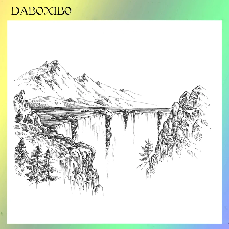 

DABOXIBO Mountains And Trees Clear Stamps For DIY Scrapbooking/Card Making/Photo Album Silicone Decorative Crafts13X13