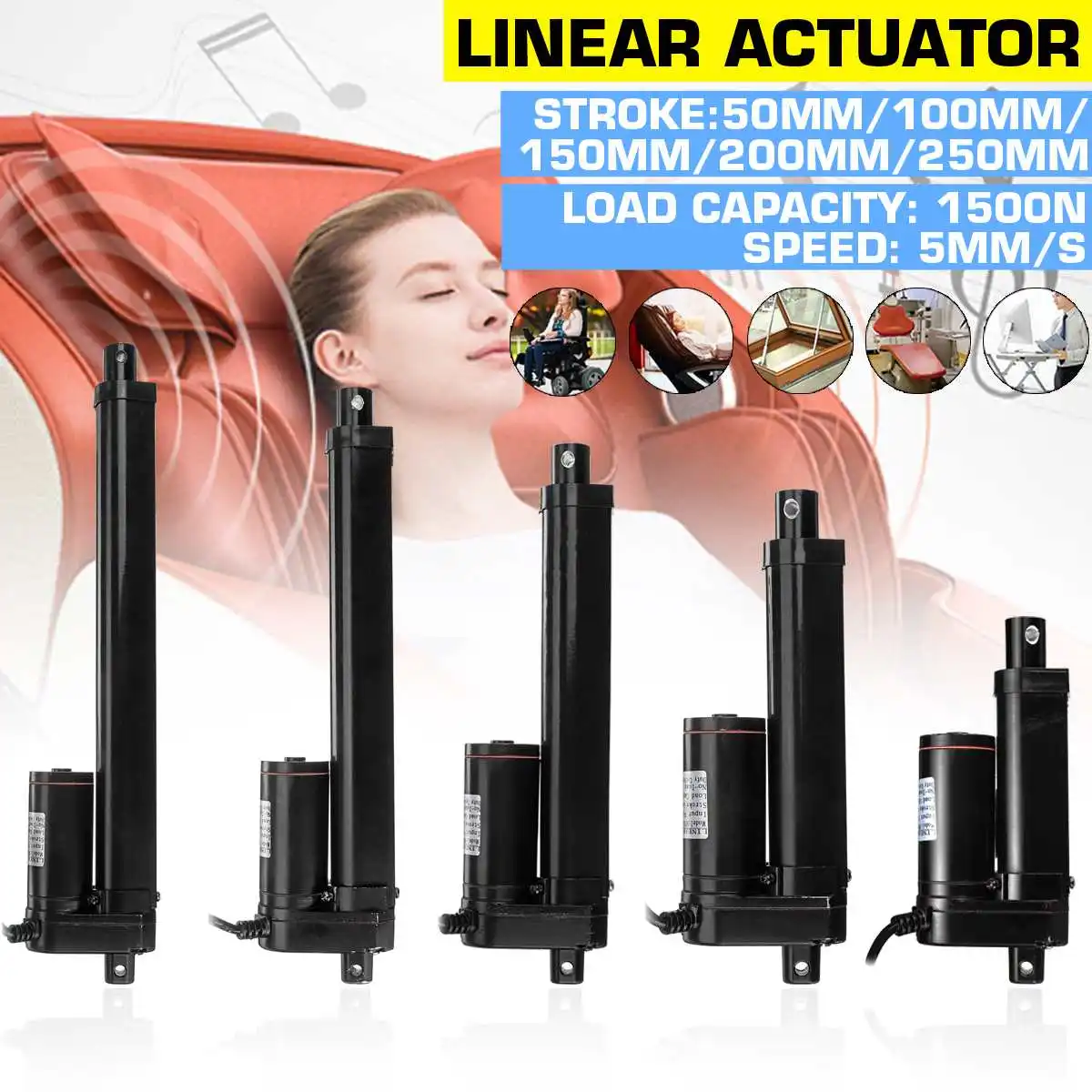 

DC 12V Max 1500N Electric Linear Actuator Motor Aluminum Alloy Adjustable Industry Linear Actuator Saving Energy Stroke 50-250mm