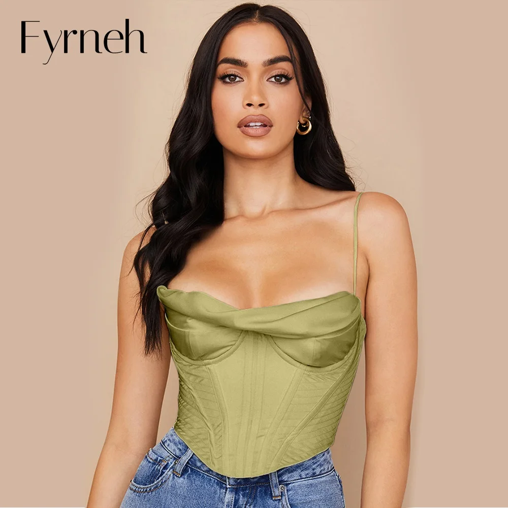 

Новый драпированный Элегантный Эластичный атласный укороченный топ Fyrneh, шикарный жилет, сексуальная одежда для вечеринки, ночного клуба, о...